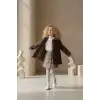 Kız Çocuk Kaşe Ceketli Gömlek Etekli Kahve 3lü Takım