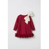 Kız Çocuk Fiyonk Detaylı Kırmızı Elbise