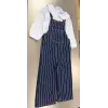 Kız Çocuk Gömlekli Çizgili Salopet Takım