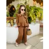 Kız Çocuk Müslin Kahverengi Alt-Üst Takım