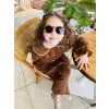 Kız Çocuk Müslin Kahverengi Alt-Üst Takım