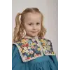 Kız Çocuk Çiçek Yakalı %100 Pamuk Mavi Elbise