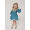 Kız Çocuk Çiçek Yakalı %100 Pamuk Mavi Elbise