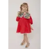 Kız Çocuk Çiçek Yakalı %100 Pamuk Kırmızı Elbise