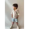 Erkek Çocuk Krem Müslin Gömlek Denim Şortlu Takım