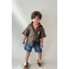 Erkek Çocuk Kahve Gömlek şortlu Takım