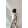 Erkek Çocuk Krem Müslin Gömlek Denim Şortlu Takım