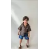 Erkek Çocuk Kahve Müslin Gömlek Denim Şortlu Takım