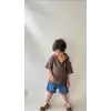 Erkek Çocuk Kahve Müslin Gömlek Denim Şortlu Takım