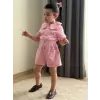 Kız Çocuk Bebe Yaka Taşlı Pembe Şort Tulum