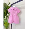 Kız Çocuk Bebe Yaka Taşlı Pembe Şort Tulum