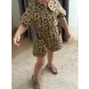 Kız Çocuk Bebe Yaka Leopar Şort Tulum