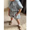 Kız Çocuk Bebe Yaka Taşlı Kot Şort Tulum