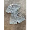 Kız Çocuk Bebe Yaka Taşlı Kot Şort Tulum