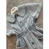 Kız Çocuk Bebe Yaka Taşlı Kot Şort Tulum
