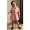 Kız Çocuk Bebe Yaka Taşlı Pembe Şort Tulum