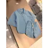 Unisex Beli Lastikli Alt Üst Yazlık Kot Takım