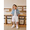 Erkek Çocuk Denim Beyaz Şort Alt-Üst Takım