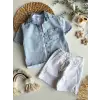 Erkek Çocuk Denim Beyaz Şort Alt-Üst Takım