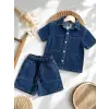 Erkek Çocuk Koyu Denim Şortlu Alt-Üst Takım