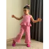 Kız Çocuk Çiçek Nakışlı Pembe Alt-Üst Takım