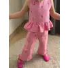 Kız Çocuk Çiçek Nakışlı Pembe Alt-Üst Takım