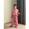 Kız Çocuk Çiçek Nakışlı Pembe Alt-Üst Takım