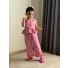 Kız Çocuk Çiçek Nakışlı Pembe Alt-Üst Takım