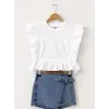 Kız Çocuk Bluz Denim Şort Etek Takım