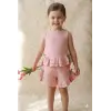 Kız Çocuk Lale Çiçek Dekorlu Müslin Takım