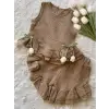 Kız Çocuk Lale Çiçek Dekorlu Müslin Takım