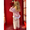 Kız Çocuk Çizgili Gömlekli 2li Pembe Takım