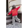 Kız Çocuk Leopar Desenli Kırmızı Takım