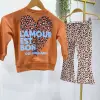 Kız Çocuk Kalp Baskılı Leopar Desenli Alt Üst Takım