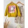 Kız Çocuk Miffy Desenli Kare Pantolon %100 Pamuk Hardal Takım