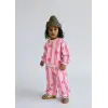 Kuız Çocuk Çiçek Desenli Çizgili Pembe % 100 Pamuk Takım