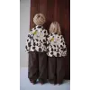 Unisex Çocuk Desenli Kahve Denim Jean Kot Takım