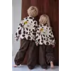 Unisex Çocuk Desenli Kahve Denim Jean Kot Takım
