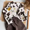 Unisex Çocuk Desenli Kahve Denim Jean Kot Takım