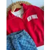 Erkek Çocuk Kırmızı Sweat Dama Jean Takım
