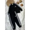 Çocuk Unisex Baskılı Siyah Çizgili %100 Pamuk Takım