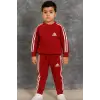 Çocuk Unisex Baskılı Kırmızı Çizgili %100 Pamuk Takım