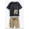 Erkek Çocuk Çanta Detaylı Şortlu Yazlık Takım