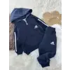 Erkek Çocuk Çizgili Fermuarlı Lacivert Takım
