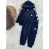 Erkek Çocuk Çizgili Fermuarlı Lacivert Takım