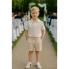 Erkek Çocuk Fitilli Polo Yaka Krem Şortlu Takım
