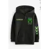 Erkek Çocuk Game Over Minecraft Baskılı Fermuarlı Kapüşonlu Sweatshirt