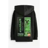 Erkek Çocuk Game Over Minecraft Baskılı Fermuarlı Kapüşonlu Sweatshirt