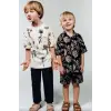 Erkek Çocuk Keten Çiçekli Yazlık Takım