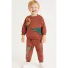 Erkek Çocuk Hayvan Baskılı %100 Pamuk Kahverengi Takım